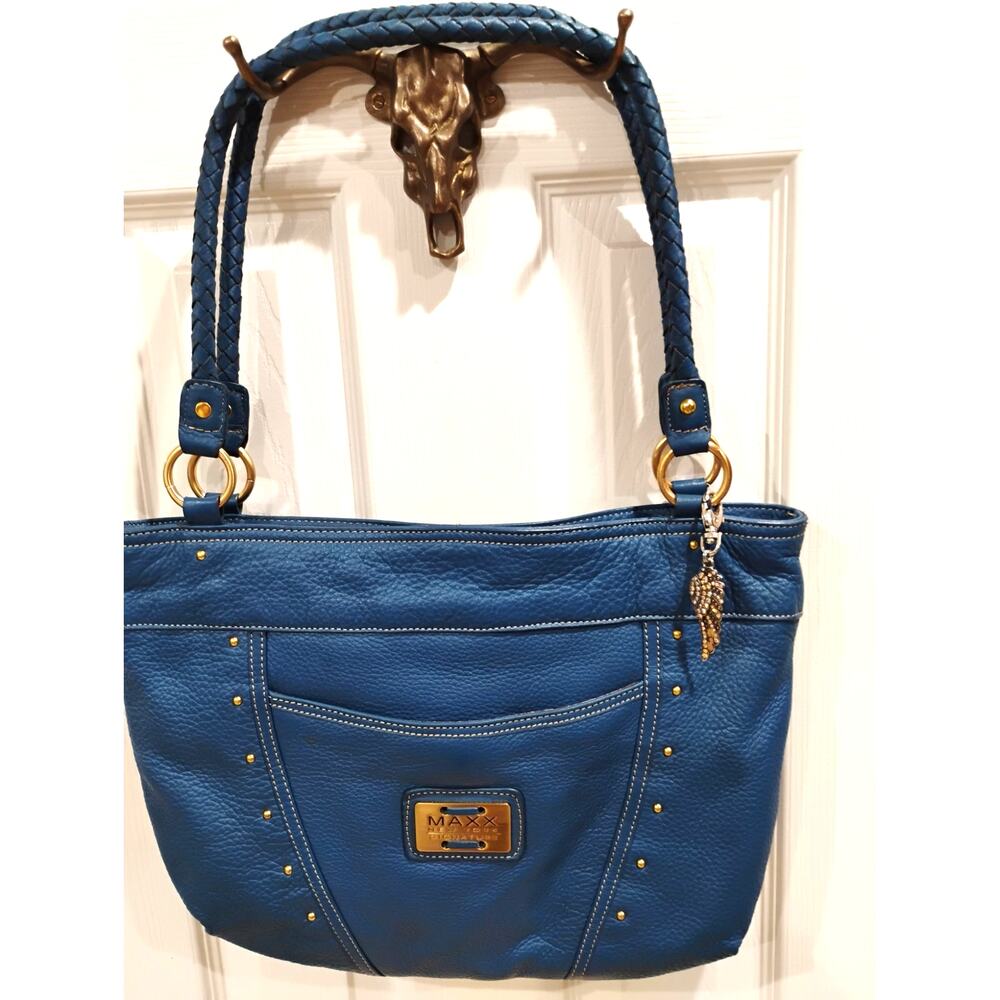 Maxx New York Signature Purse Handbag Blue Leather